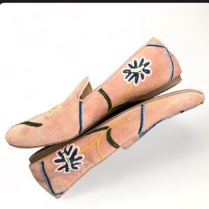 BIRDIES EMBROIDERED STARLING LOAFERS | pink peach floral embroidered | size 8